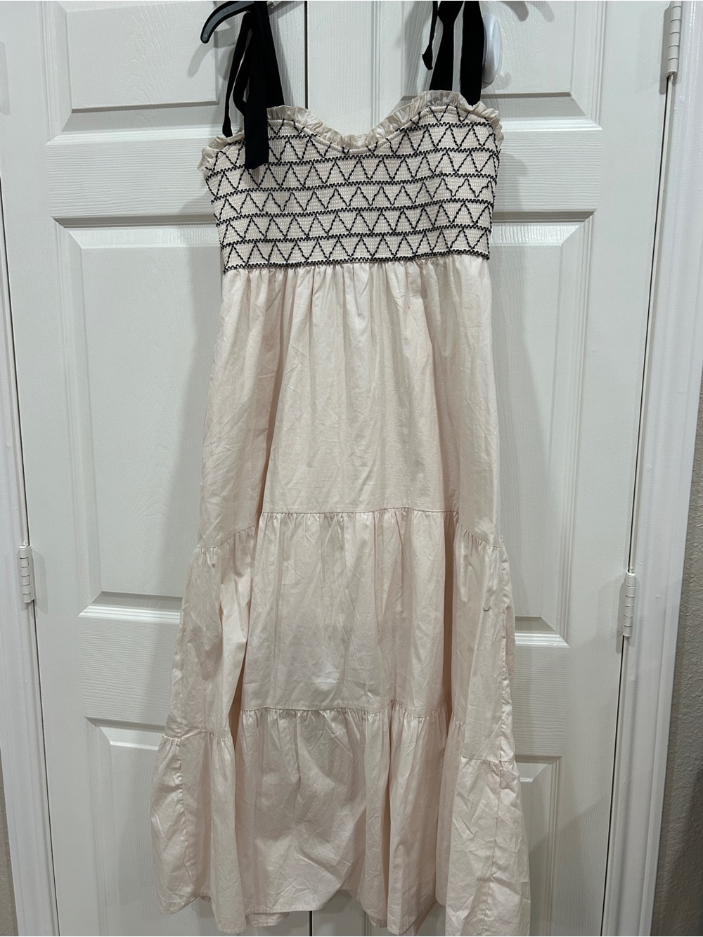 Francesca's Collections Cream Maxi Dress with Black Tie Straps